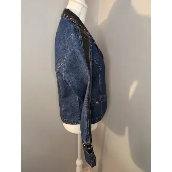 Vintage denim studded southwestern cross sleeve jacket L - Picture 7 of 8